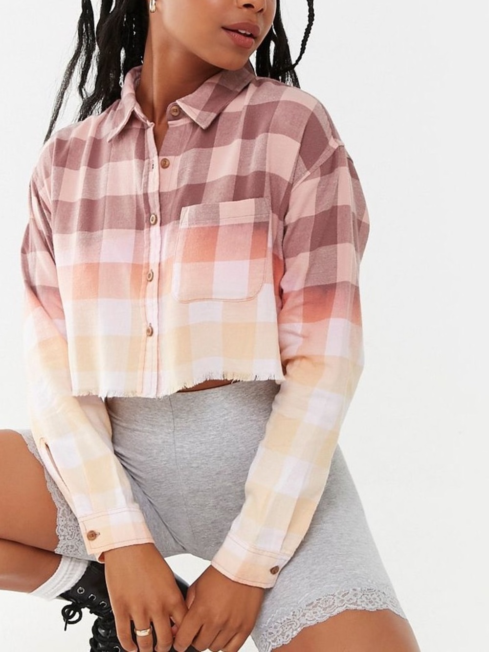 Forever 21 Ombré Bleached Flannel Free People Inspo M